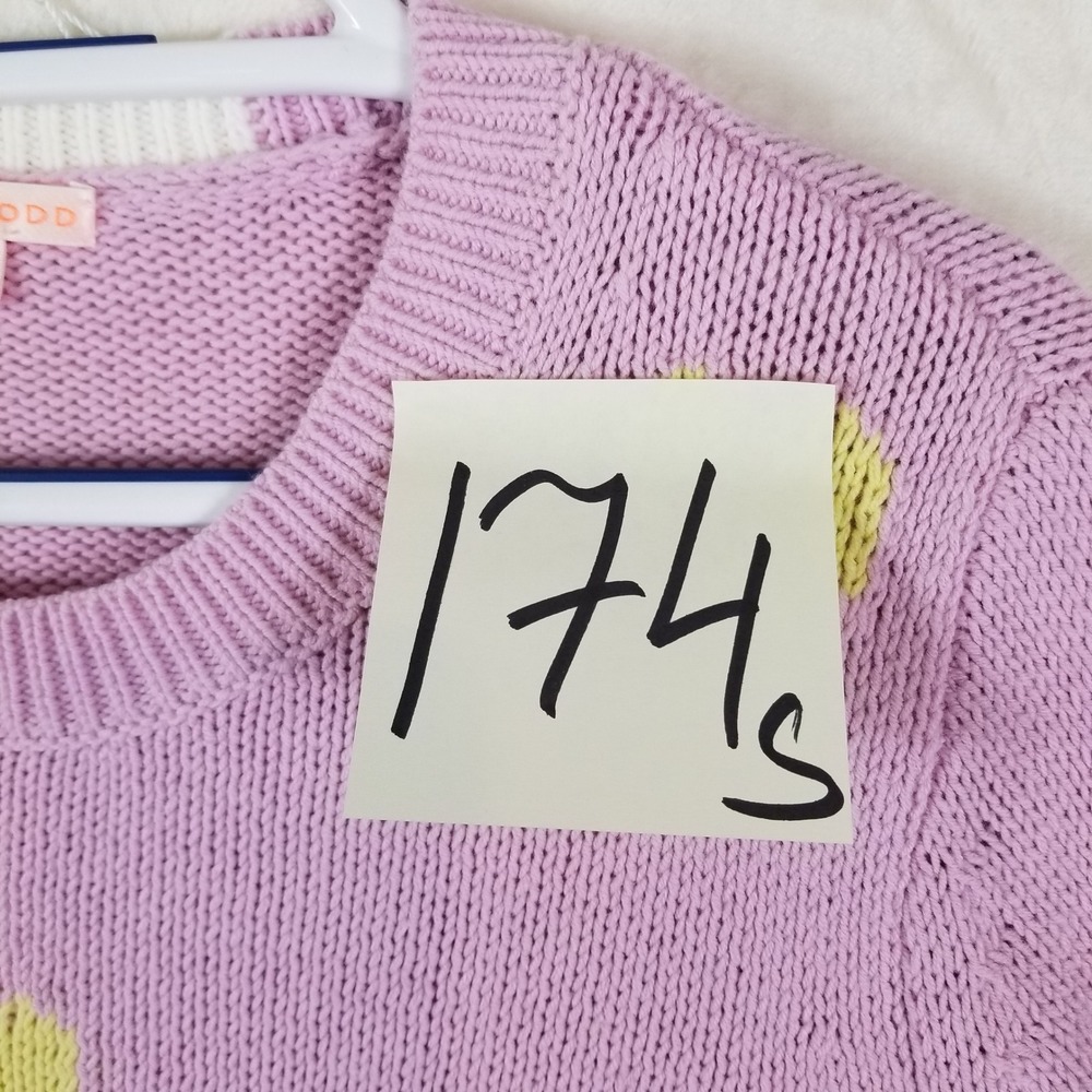 Lisa Todd Womens Heart Intarsia Knit Sweater Purple Yellow Cotton Blend Medium - Picture 7 of 7